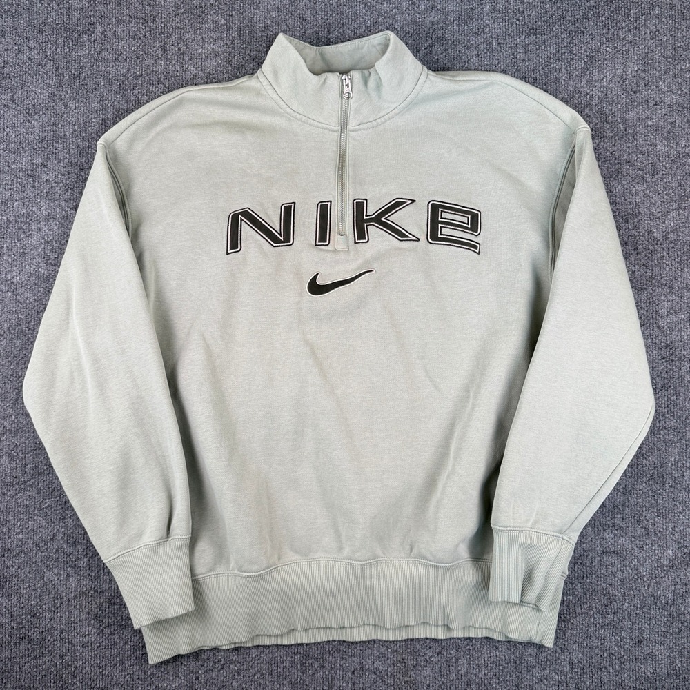 Nike Phoenix Fleece Oversized Longline 1/4 Zip Sweatshirt Womens M Sage Green